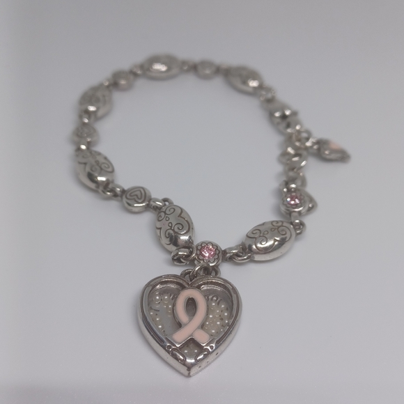 Brighton Power Of Pink Breast Cancer Silvertone and Pink Heart Bracelet - Picture 1 of 12